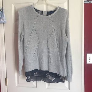 Gray and Floral mixed media sweater